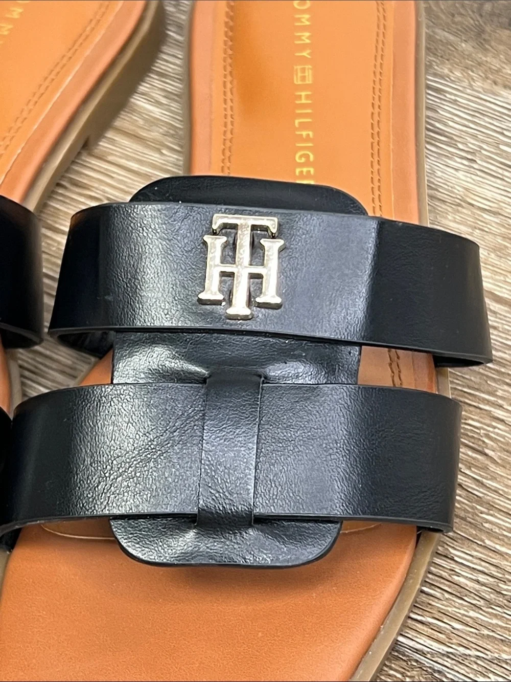 Tommy Hilfiger Twpixee Black Double Strap Slide Sandals Size 7M